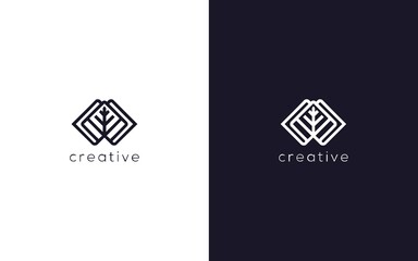 abstract minimalist leaf future logotype, creative vector line based icon template