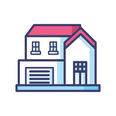 house with garage and red roof line and fill style icon vector design