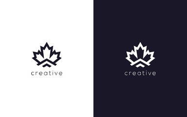 abstract minimalist maple leaf with arrow future logotype, creative vector line based icon template