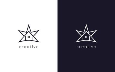 modern minimalist home stars logotype, creative vector line based icon template