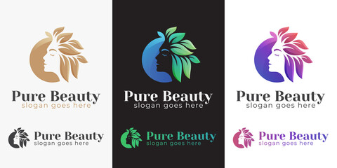 beauty Woman hair salon gradient logo. floral beauty girl logo can be used spa, salon, cosmetics, beauty care