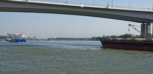  Passage of ships along the Don River under a new bridge
