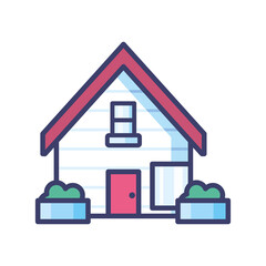house with shrubs line and fill style icon vector design