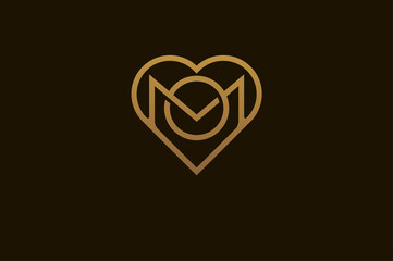 Abstract initials M and O logo, gold colour line style heart and letter combination, usable for brand, card and invitation, logo design template element,vector illustration