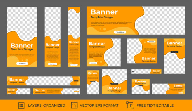 set of creative web banners of standard size with a place for photos. Vertical, horizontal and square template.