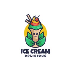 Vector Logo Illustration Ice Cream Cartoon Cute Style.