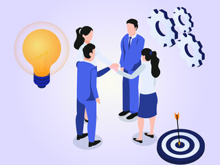 Teamwork isometric 3d vector concept for banner, website, illustration, landing page, flyer, etc
