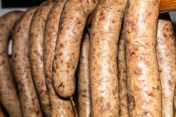 German pork sausages in the drying process