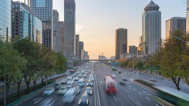 Timelapse.Urban Traffic Flow with Highrises,Beiing,China