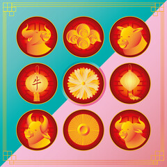 Chinese new year set of detailed icons 
