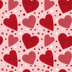 Seamless pattern with .hearts. Watercolor illustration. The print is used for Wallpaper design, fabric, textile, packaging. Valentine's day