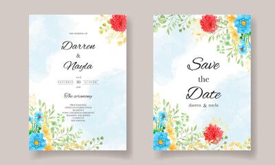 Fototapeta na wymiar Beautiful floral watercolor wedding invitation card template