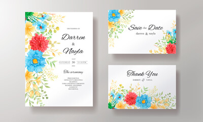 Beautiful floral watercolor wedding invitation card template