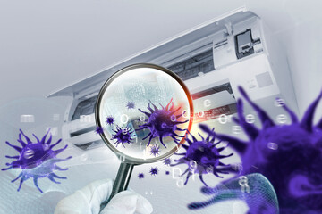 3D simulation of viruses inside the air conditioner filter. 