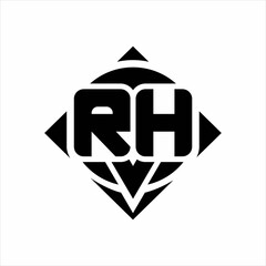 RH Logo monogram with circle shape and square rotate rounded design template