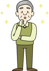 目を輝かせるおじいさん（全身）