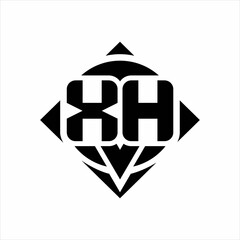 XH Logo monogram with circle shape and square rotate rounded design template