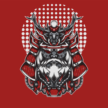 Santa samurai illustration design with robotic theme