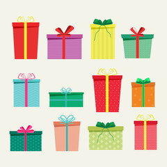 Vector set of different gift boxes for special day. Flat design.