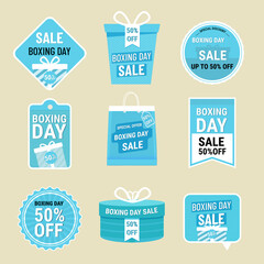 Set of Boxing Day sales labels with blue color.