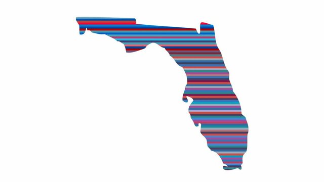 Florida US state contour map background vertical rows of colors change tone looped video