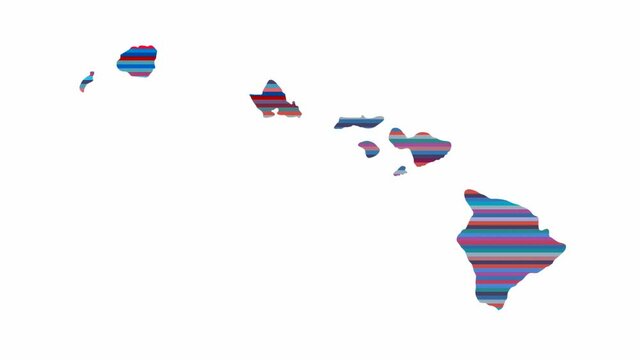 Hawaii US state contour map background vertical rows of colors change tone looped video