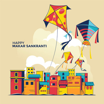 Children fly kites for the holiday Makar Sankranti Hindu harvest festival