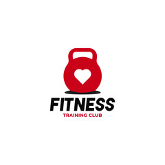 Obraz premium Love Fitness logo or badge vector illustration kettlebell sport equipment symbol. fitness sport body building logo icon vector template. Love and kettlebell symbol for fitness logo 