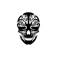 Vector Black and White Tattoo Skull Illustration on White Background, Design Black And White Hand Drawing Special Skull Ornament