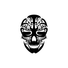 Vector Black and White Tattoo Skull Illustration on White Background, Design Black And White Hand Drawing Special Skull Ornament
