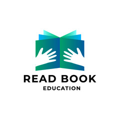 Hand keep book logo. Creative Book Concept Logo Design Template. 