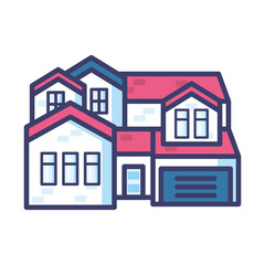 big house with door and windows line and fill style icon vector design