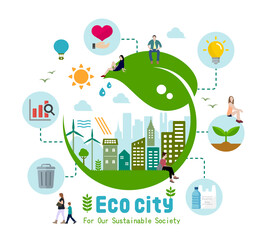 Ecology life, eco city vector illustration ( ecology concept , nature conservation )