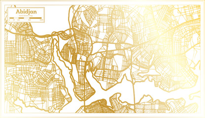 Abidjan Ivory Coast City Map in Retro Style in Golden Color. Outline Map.