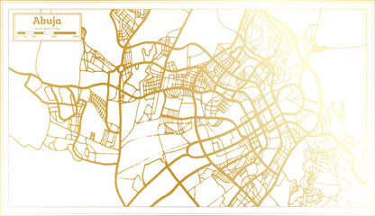 Abuja Nigeria City Map in Retro Style in Golden Color. Outline Map.