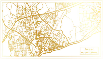 Accra Ghana City Map in Retro Style in Golden Color. Outline Map.