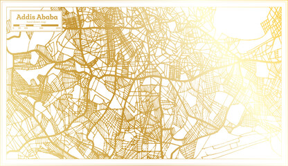 Addis Ababa Ethiopia City Map in Retro Style in Golden Color. Outline Map.