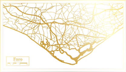 Faro Portugal City Map in Retro Style in Golden Color. Outline Map.