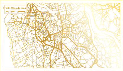 Vila Nova de Gaia Portugal City Map in Retro Style in Golden Color. Outline Map.