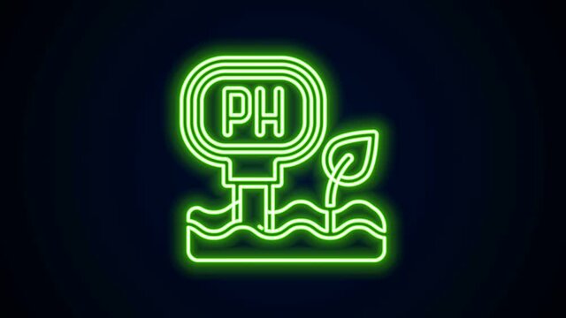 Glowing neon line Soil ph testing icon isolated on black background. PH earth test. 4K Video motion graphic animation.