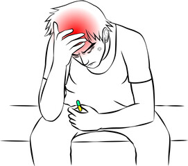 yong man was head ache and pain very much and want to heal by drug cartoon vector 