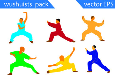 wushu, wushuists silhouette vector pack