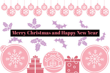 Naklejka premium set of christmas labels, Merry Christmas and Happy new year wishes greeting card abstract background with colorful text, festival celebration, graphic design illustration wallpaper