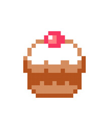 Pixel cupcake image. Vector Illustration of cross stitch.