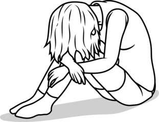 sad girl was siitting and cry cartoon vector