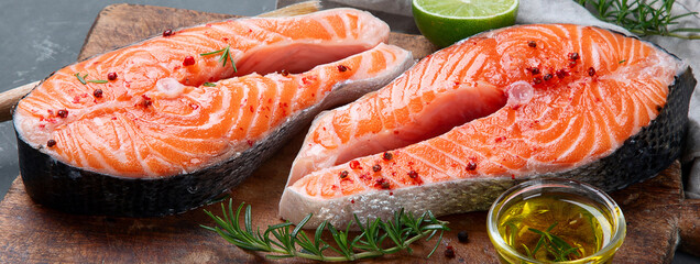 Fresh raw salmon steaks