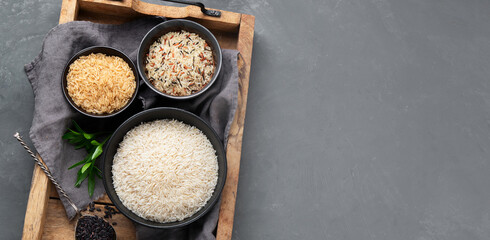 Fototapeta na wymiar Set with different types of rice