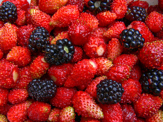 Lots of autumn berries: strawberry and blackberry