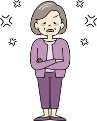 ムカムカしながら怒るおばあさん（全身）