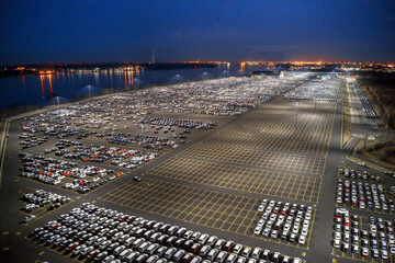 Aerial View Of New Cars Being Stored at Port of Philadelphia Delaware River © Brian E Kushner